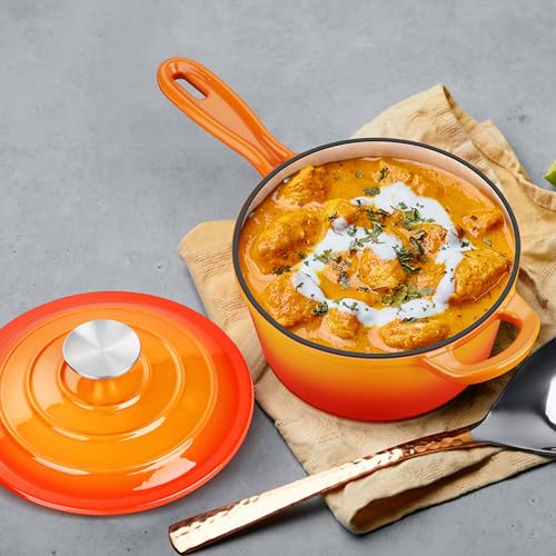 1Qt Enameled Cast Iron Sauce Pan with Lid (Orange / 1 Quarts)