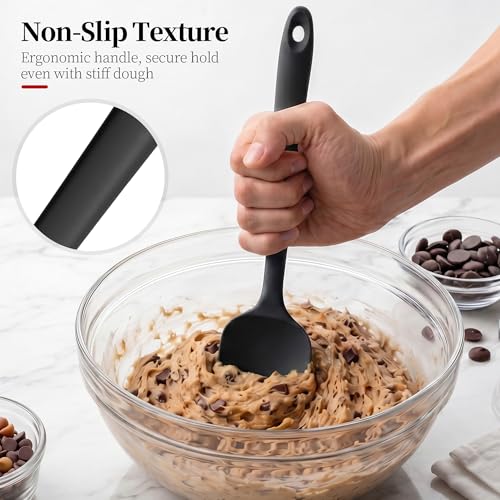 600ºF Heat Resistant Silicone Spoon Spatula for Cooking (Black / 11.34in - Spoon Spatula)