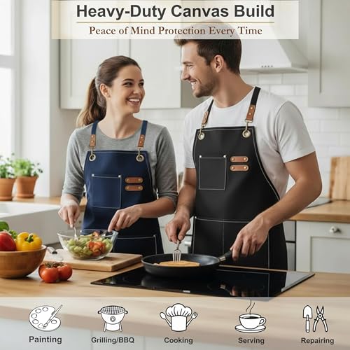 Aprons for Men Women with 3 Pockets (Black)