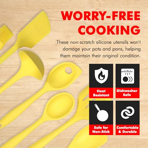 Premium Silicone Kitchen Tool and Utensil Set (7 Piece Set / Yellow)
