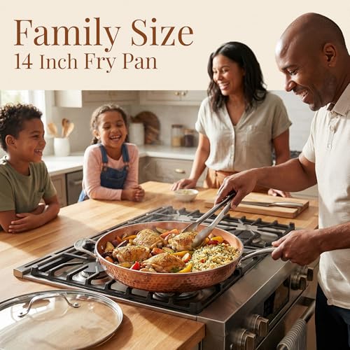 Hammered Copper 14 Inch Non Stick Frying Pan with Lid (14 inch Frying Pan with Lid)