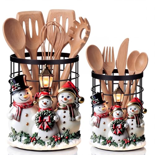 2 Pcs Christmas Kitchen Decorations Metal Snowman Utensil Holder (Snowman)