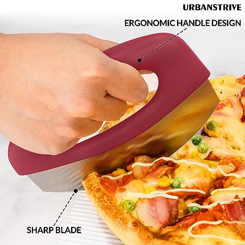 Heavy Duty Stainless Steel Pizza Cutter with Cover (Red)