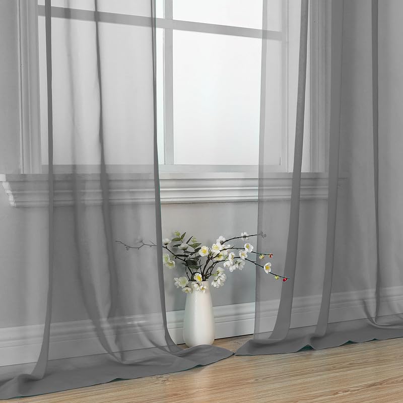 Charcoal Grey Sheer Curtains 90 Inches Long 2 Panels (Charcoal Grey / 42"W x 90"L (Pack of 2))