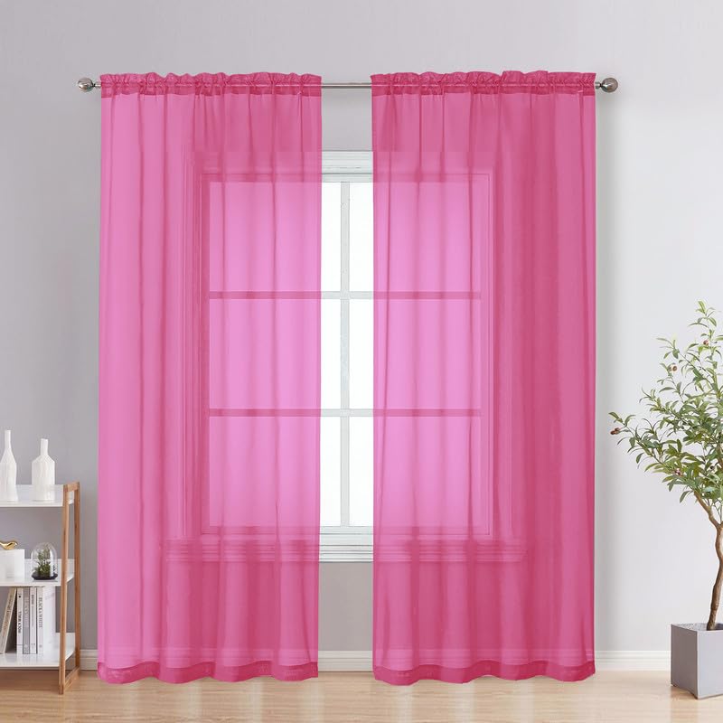 Hot Pink Sheer Curtains 78 Inches Long 2 Panels (Hot Pink / 42"W x 78"L (Pack of 2))