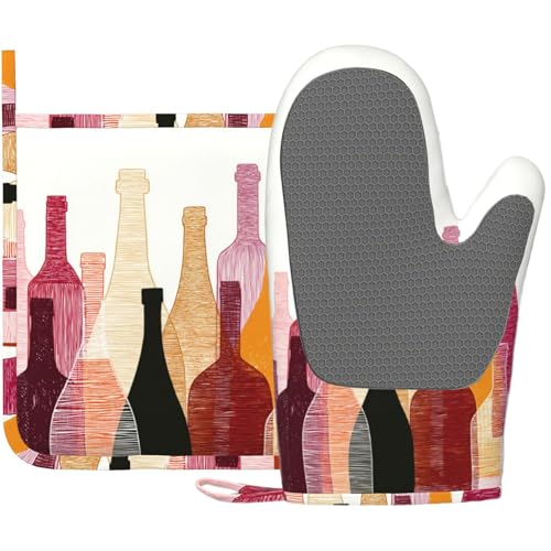 Red Wine Bottle Oven Mitts and Pot Holders Sets Non (Red Wine Bottle)