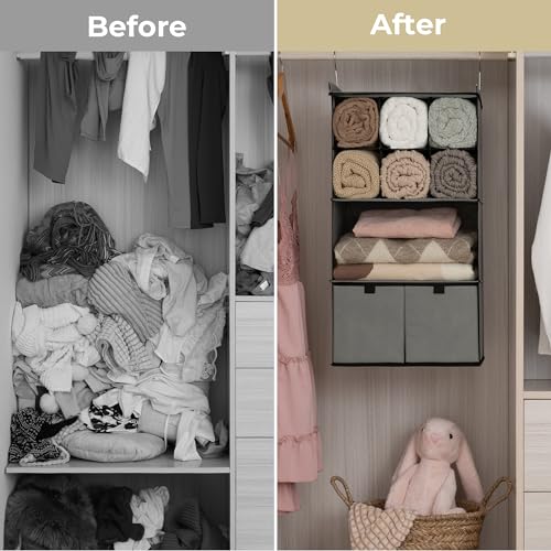 4 Shelf Hanging Closet Organizer with Drawer (4-shelf Drawers Grey / 1-Pack)