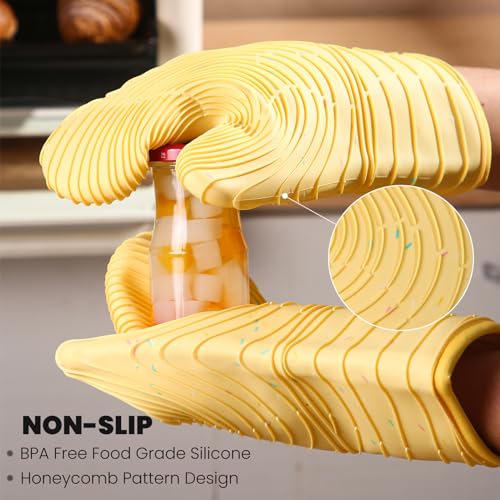 4 Pieces Oven Mitts and Pot Holders of Macaron Color Thickened Non (Silicone-yellow)