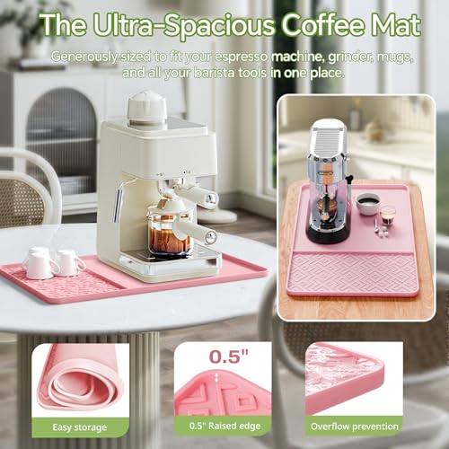 Silicone Coffee Mat with Raised Edges 19" x 12" (Pink / 19" x 12")