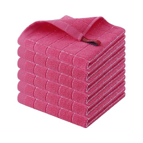 100% Cotton Terry Kitchen Dish Cloths (Rose Red / 12 X 12 - 6 Pack)