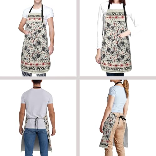 Farm Rooster Aprons for Women (33" x 28"(Pack of 1) / Farm Rooster White)