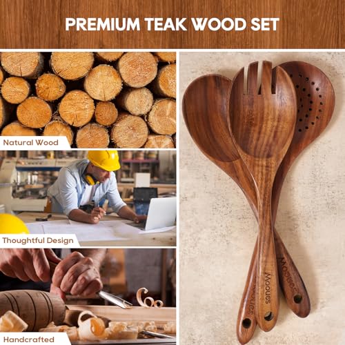 Wooden Spoons for Cooking 10PCS Teak Wood Cookware Utensil Set (10 PCS SET)