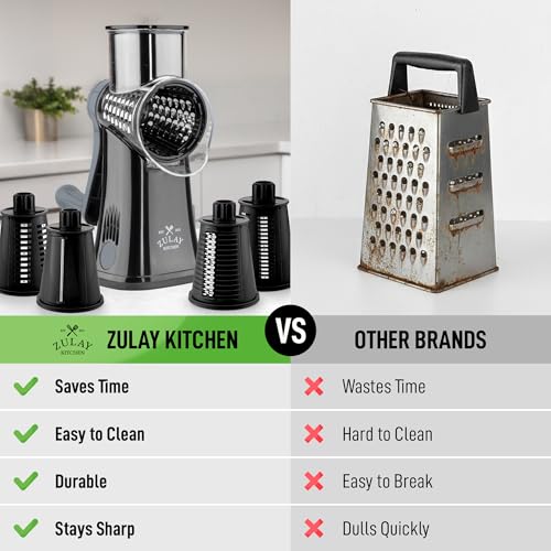 Rotary Cheese Grater Manual Hand Crank 5 Blade Shredder (5 Blades / Black and Gray)