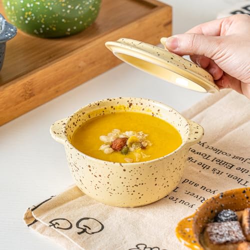 10 Oz Mini Ceramic Cocotte Set with Lids & Handles (Yellow)