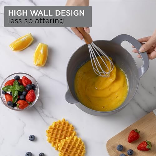 Nesting Plastic Mixing Bowl Set with Pour Spouts and Handles (Gray 6 Piece / 6 Piece Non-Slip)