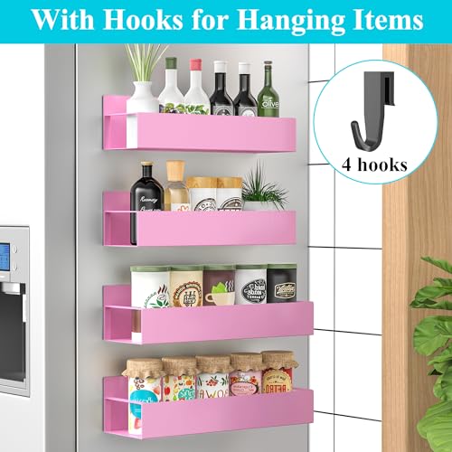 Metal Magnetic Spice Rack for Refrigerator Pink (4 Pack / Pink)