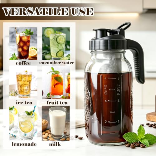 Cold Brew Coffee Maker 64oz Glass Mason Jar with 304 Stainless Steel Filter (Black / 64OZ)