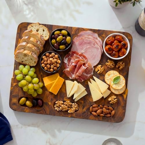 End Grain Acacia Wood Cutting Board for Kitchen 18x14x1.25 in (Natural / 17.5"L x 13.5"W)
