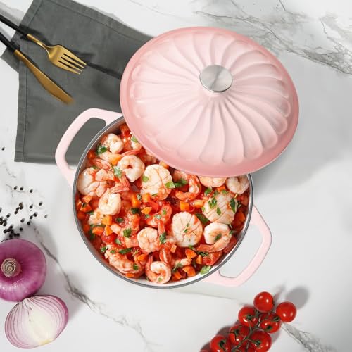 Enameled Cast Iron Dutch Oven Pot with Lid (Pink / 3 QT)