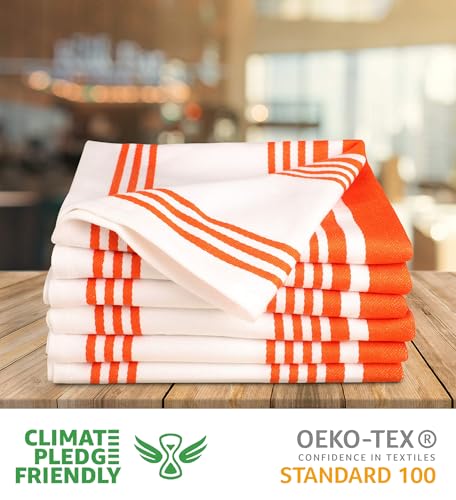 Kitchen Towels 100% Cotton Dish Towels for Kitchen (20" x 30" (Set of 6) / 053 Orange/White)
