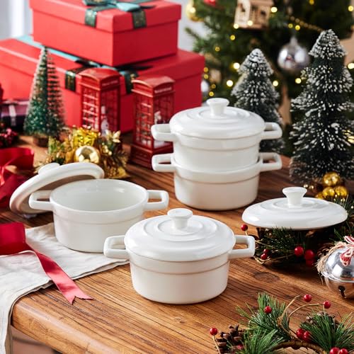Mini Cocotte 12oz Ceramic Casserole Dish Set with Lid (White / 12oz)