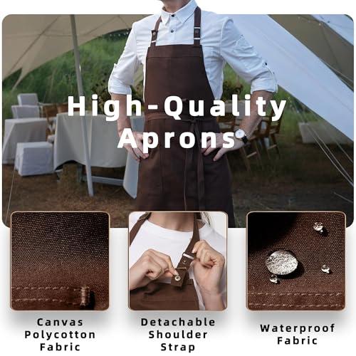 Chef Men Canvas Waterproof Apron Pocket 4251GB (5 Pack / Coffee)