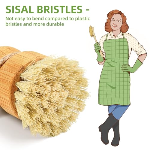 Bamboo Dish Scrub Brush (Ceramics Base+1p Sisal+1p Palm / Regular size)