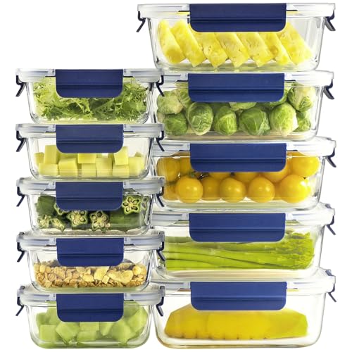Glass Food Storage Containers with Lids Airtight (Blue)
