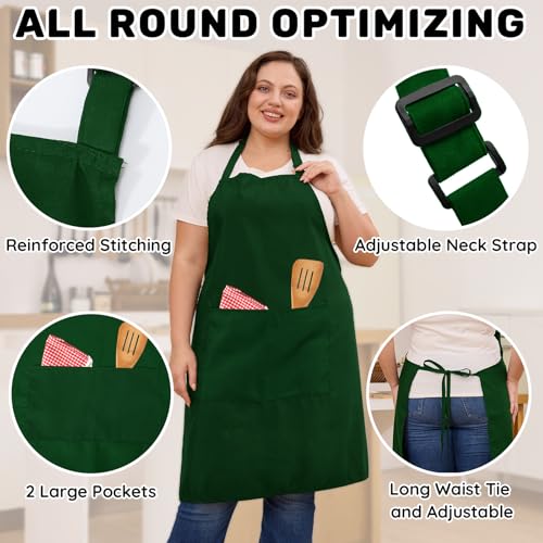 2 Pack Plus Size Waterproof Chef Apron with 2 Pockets for Men Women (Green)