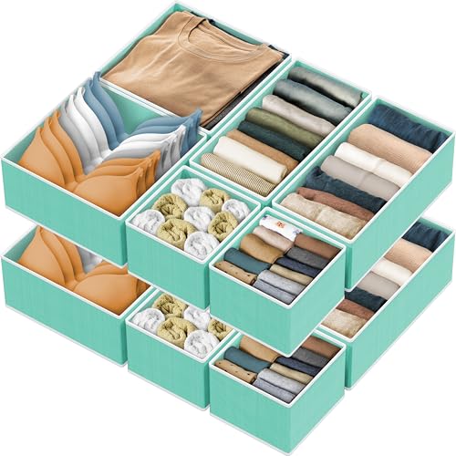 Foldable Drawer Organizer Bin (Set of 12 - 4L / 4M / 4S / Turquoise)