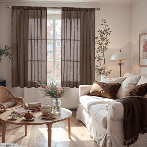 Brown Linen Curtains 45 Inch Length for Window (Brown / 42"W x 45"L (Pack of 2))