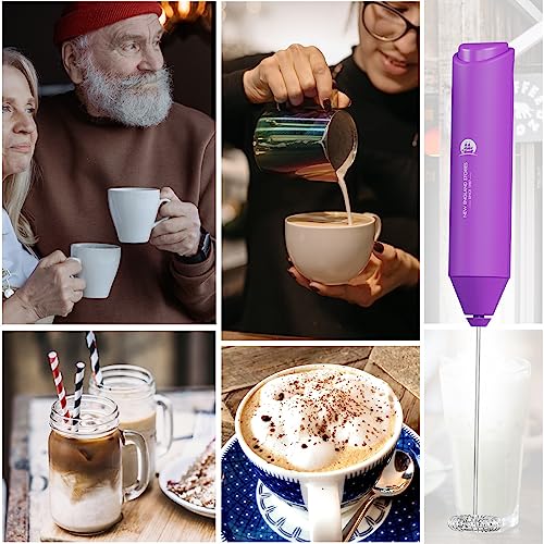 Powerful Milk Frother Handheld Foam Maker (No Stand / Orchid)
