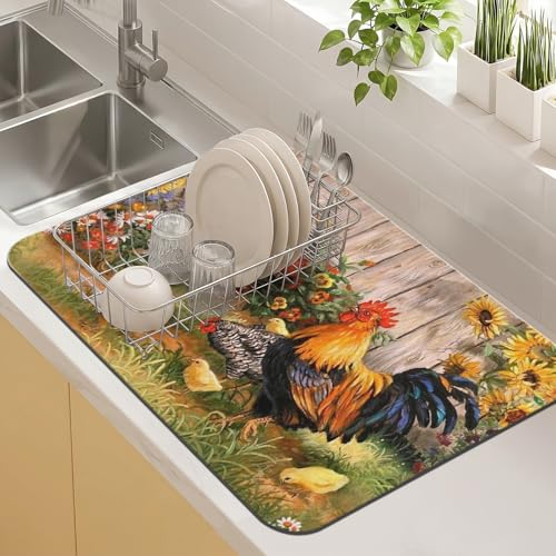 Kitchen Countertop Dish Drying Mat (Khaki / 23" x 15")