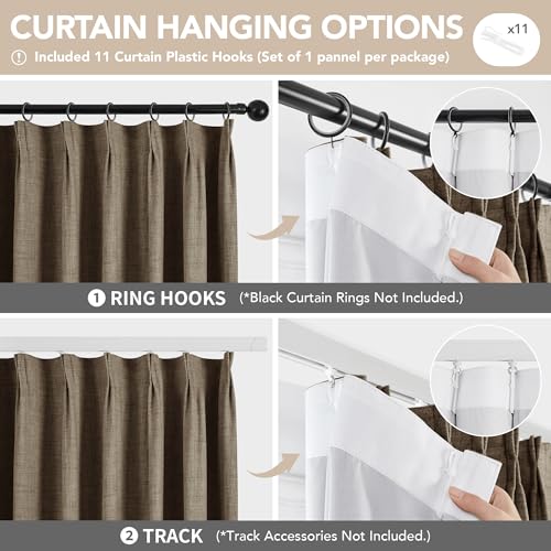 Pinch Pleated 100% Blackout Linen Curtains 84 Inch for Living Room (Cafe Brown/Linen Total Blackout / 60"W x 84"L (Pack of 1))