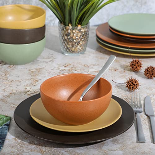 Capetown Assorted Color Reactive Glaze Round Stoneware Dinnerware (Black/Yellow/Orange/Green (Capetown) / Service for 4 (12pcs))