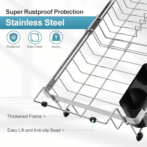 Over Sink Dish Drying Rack (Silver / 12.8"W | Fits Inner Sink 13.4"-22"L)