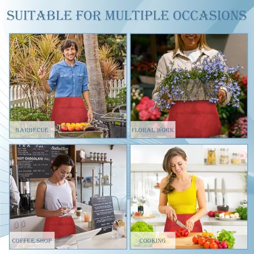Server Apron Waitress Apron with 3 Pockets (Red)