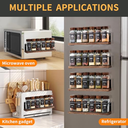 Wooden Lid Magnetic Spice Rack with 24 Jars