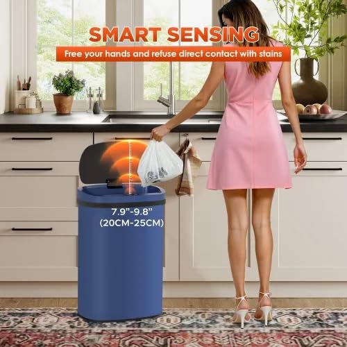 13 Gallon Automatic Trash Can with Lid (Deep Blue)