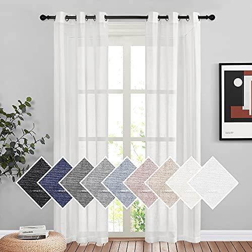 White Sheer Linen Curtains 84 inch Length (36"W x 84"L (Pack of 2) / White)
