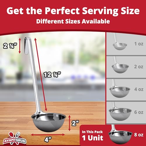 Super Sturdy Ergonomic 8 Oz. Soup Ladle 1 Pk. Stainless Steel Ladles with Long Handles. Best Kitchen Accessories for Stirring (8oz / Stainless Steel)