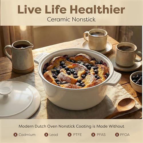 5 Qt Ceramic Dutch Oven Pot with Lid (Cream)