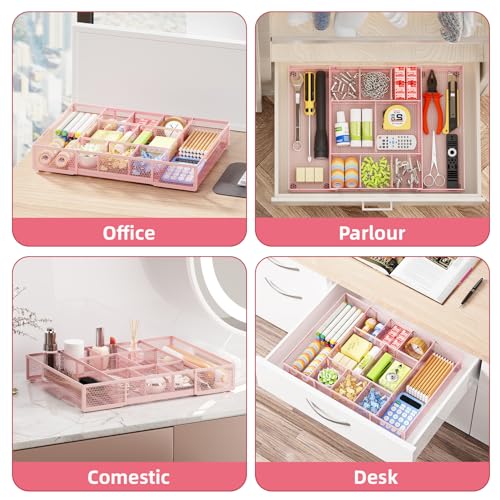 Expandable Desk Drawer Organizer (Expandable-Pink)