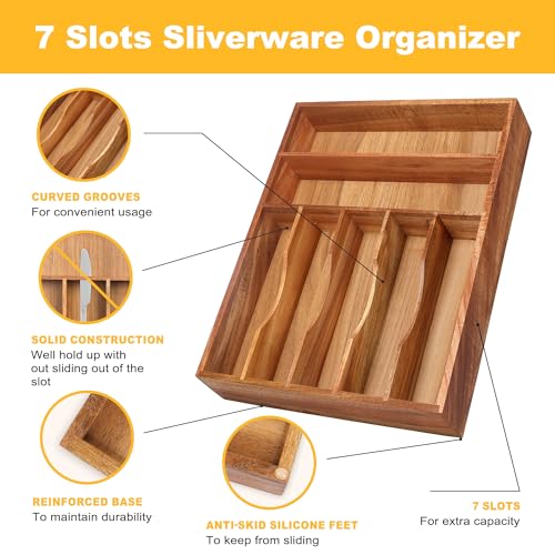 Kitchen Acacia Silverware Organizer (7 Slots / Acacia)