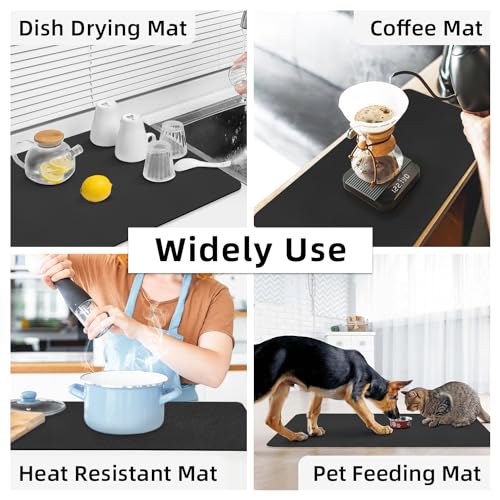 Extra Large Dish Drying Mat for Kitchen Counter (Black / 31.5" x 17")