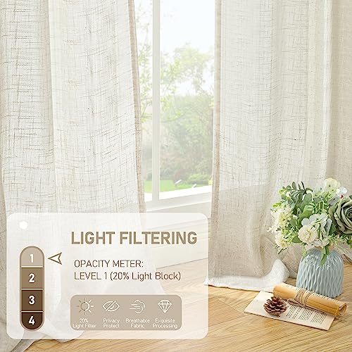 Cream Ivory Linen Semi Sheer Curtains 84 inch Length for Bedroom (52"W x 84"L (Pack of 2) / Natural)