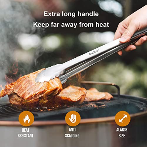 Grill Tongs BBQ Tongs Heat Resistant 600 Degrees (7+9+12+14 inch / Silver 4Pcs)