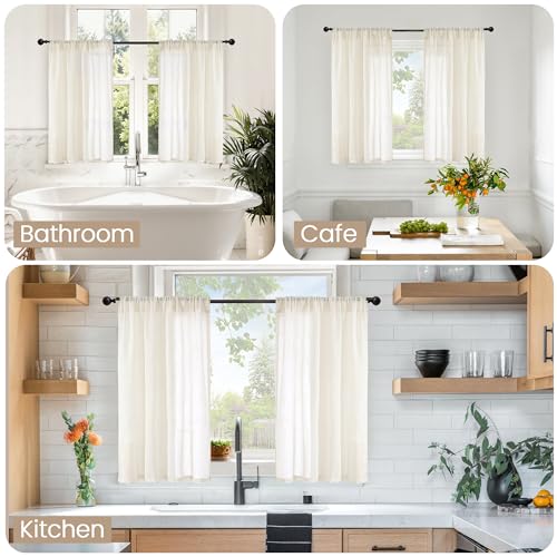 Short Ivory Linen Curtains 36 Inches Long for Cafe Kitchen (Ivory / 30"W x 36"L (Pack of 2))