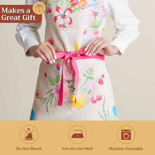 Aprons for women with Pocket 100% Cotton Pack of 1 (144 - Jardin D'ete - Fog)