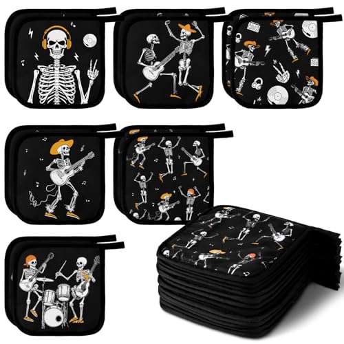 12 Pcs Pot Holders with Pocket (Dark Black / Skull)